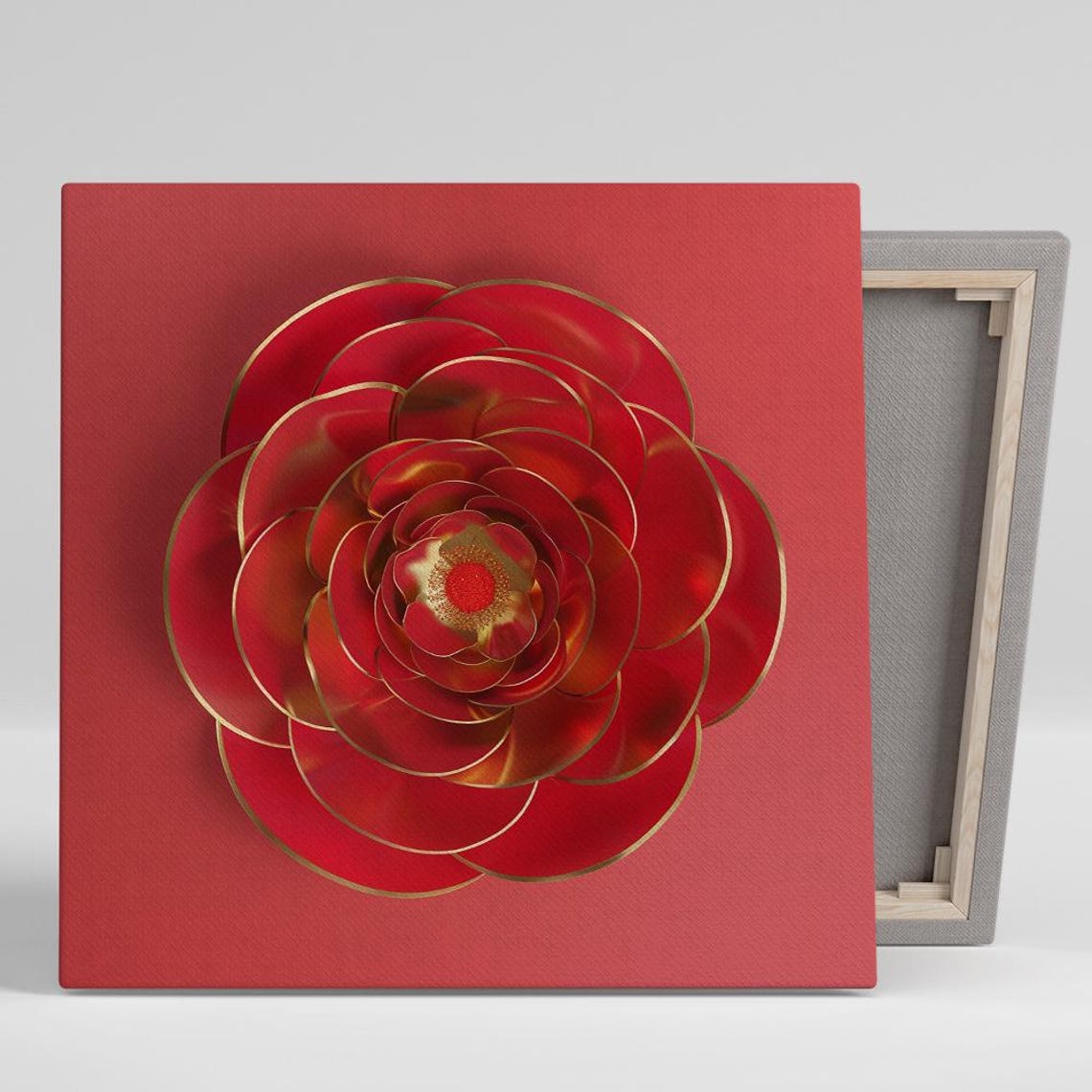 Red Rose Satin Gold Trimmed Spiral Petals Luxurious Floral Poster