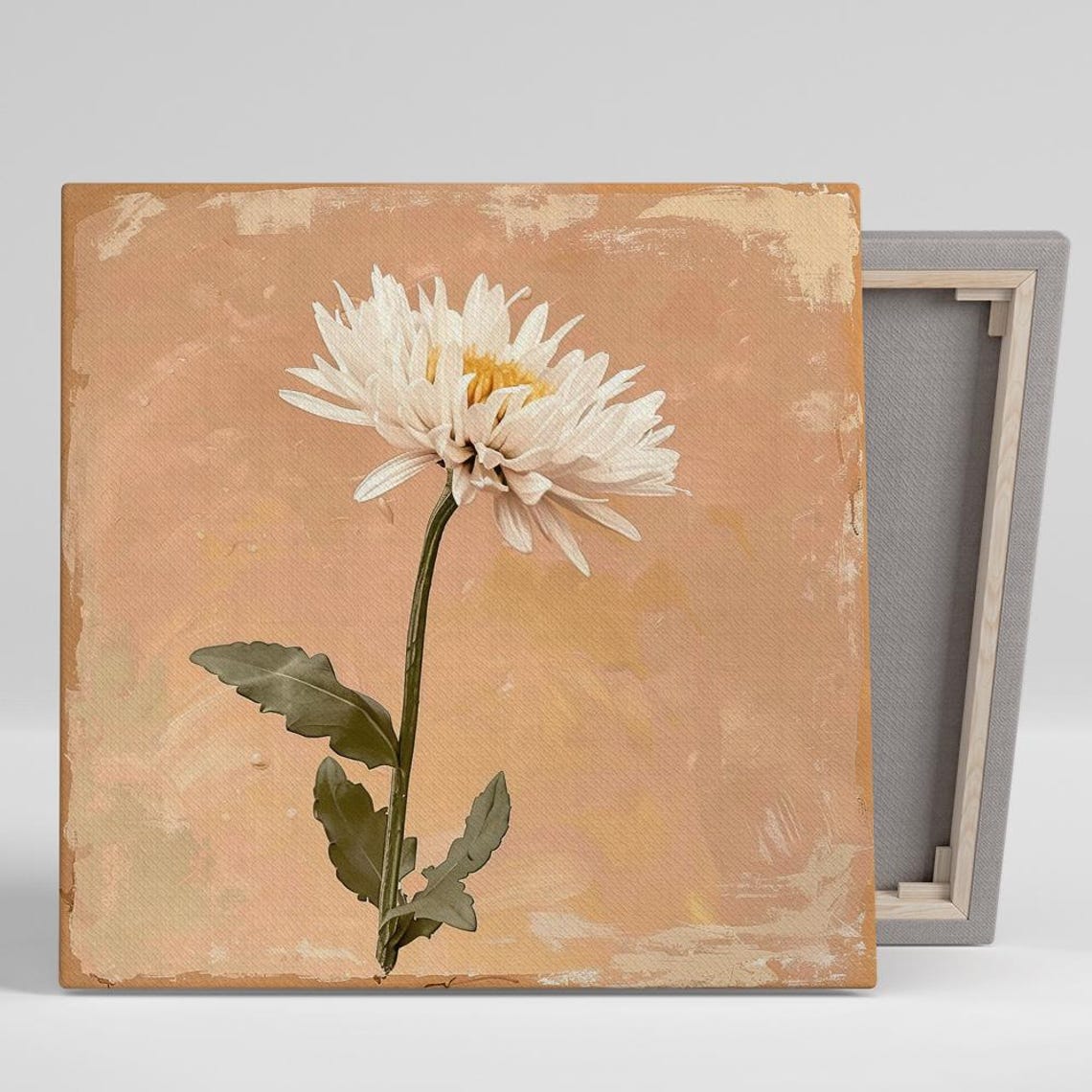 White Chrysanthemum Stem Terracotta Vintage Botanical Floral Poster