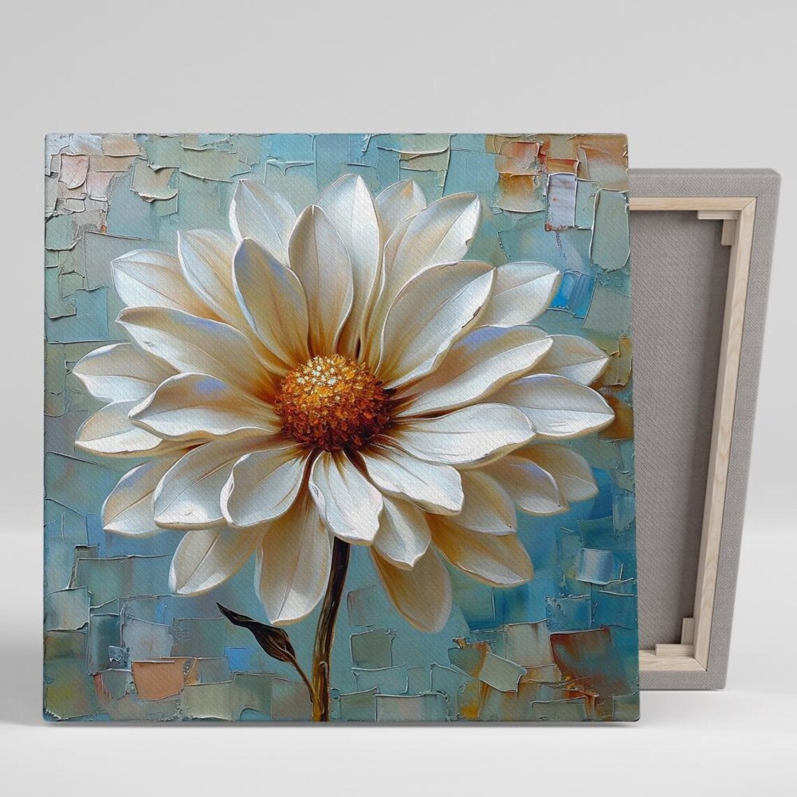 White Daisy Golden Center Oil Painting Textured Floral Art Poster