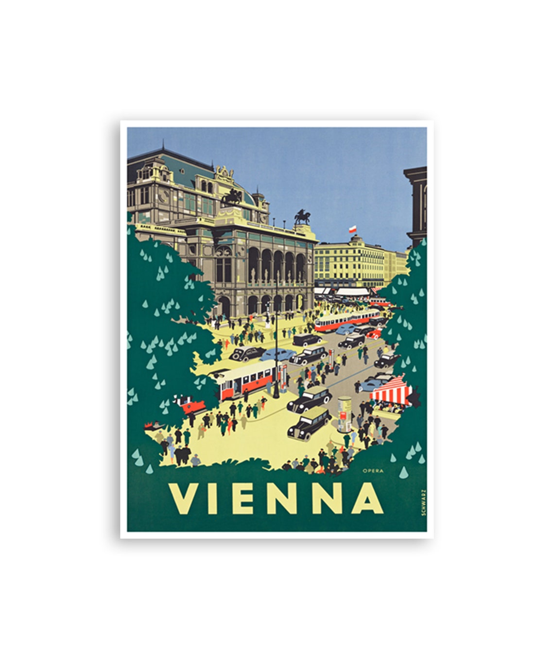 Vienna Austria Vintage Opera House City Square Travel Poster