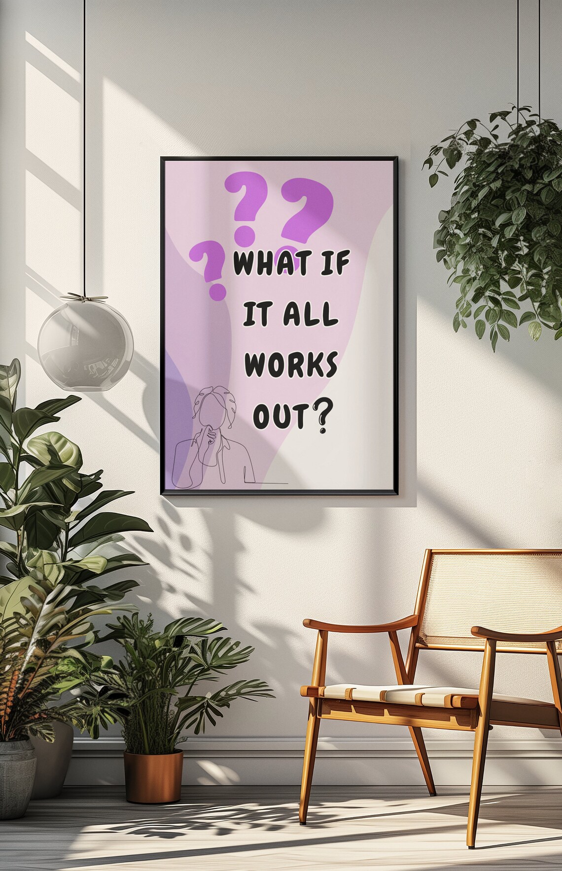 What If It All Works Out Positive Quote Poster Lilac Purple Question Mark Decor - Image 2