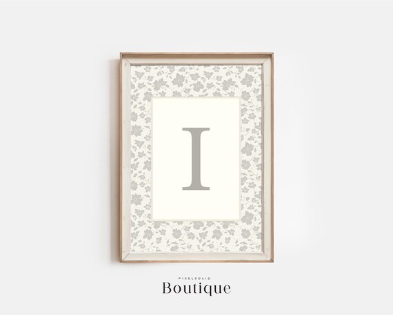 Elegant Floral Monogram Letter I Print New Baby Gift Design Initial Decor Nursery Art No490