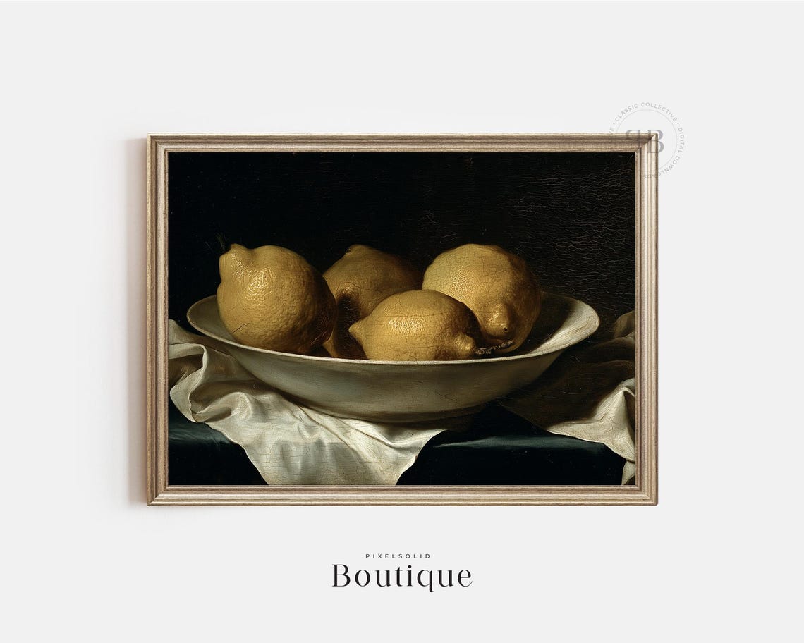 Bowl of Lemons Dark Still Life Poster Dramatic Baroque Style Art