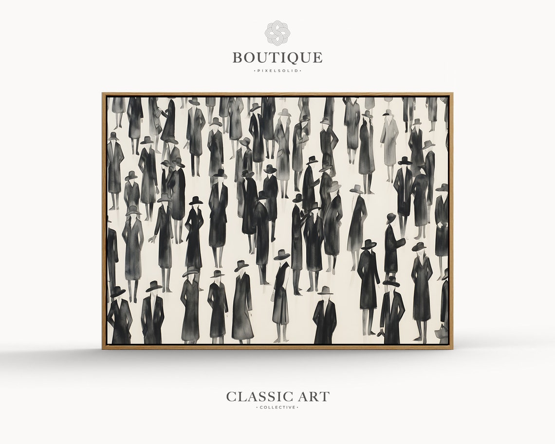 Monochrome Crowd of Elegant Figures Minimalist Ink Fashion Art Poster