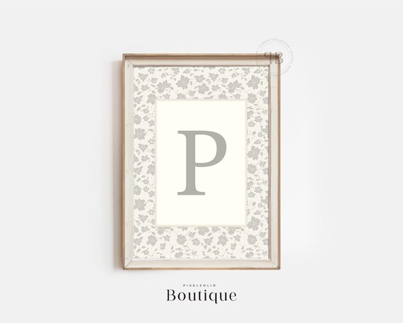 Elegant Floral Monogram Letter P Print New Baby Gift Design Initial Decor Nursery Art No497