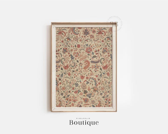 Distressed Floral Pattern Botanical Fabric Design Vintage Style Wallpaper Art Rustic Print No722