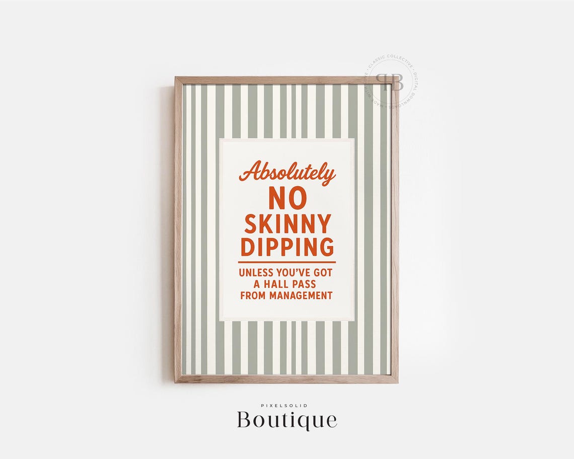 Absolutely No Skinny Dipping Funny Pool Sign Poster on Stripes