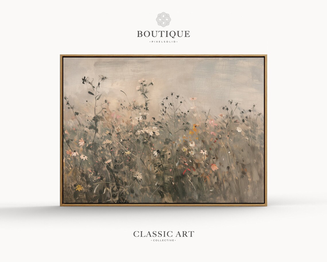 Wildflower Meadow Moody Country Field Oil Painting Wall Art Botanical
