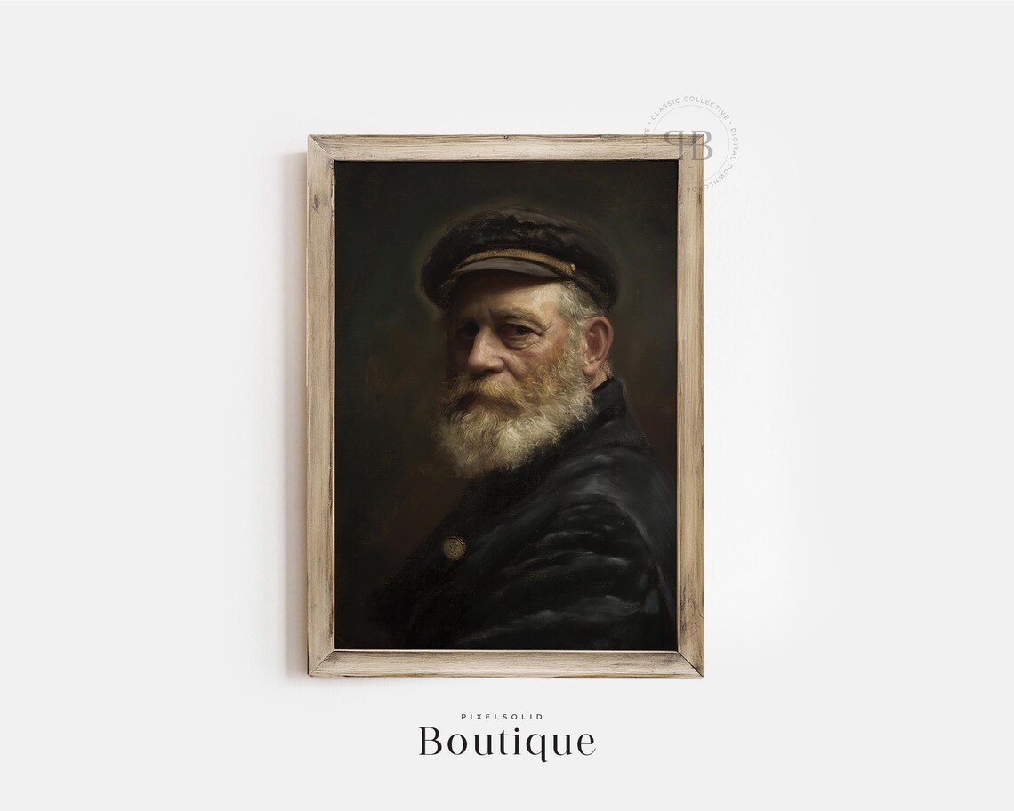 Ship Captain Oil Painting Art Print, Nautical Decor