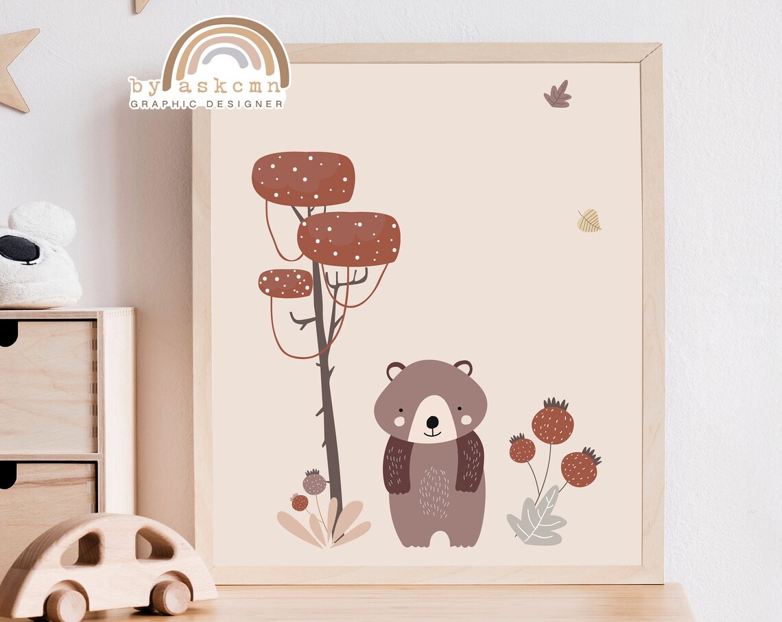 Sweet Baby Bear Nursery Woodland Berry Tree Kids Room Poster