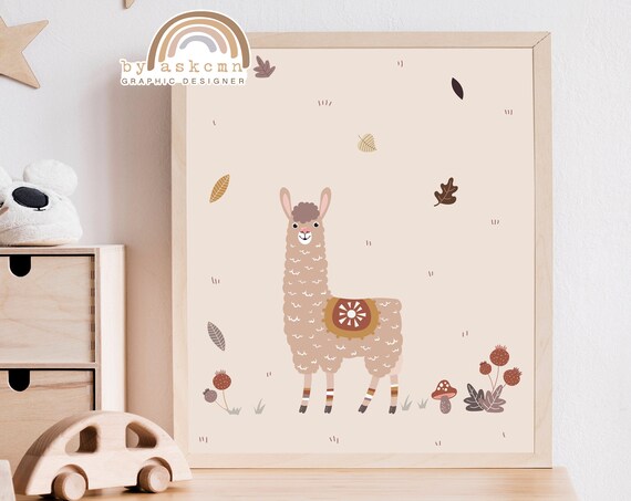 Cute Fluffy Alpaca Nursery Baby Room Animal Lover Decor Poster