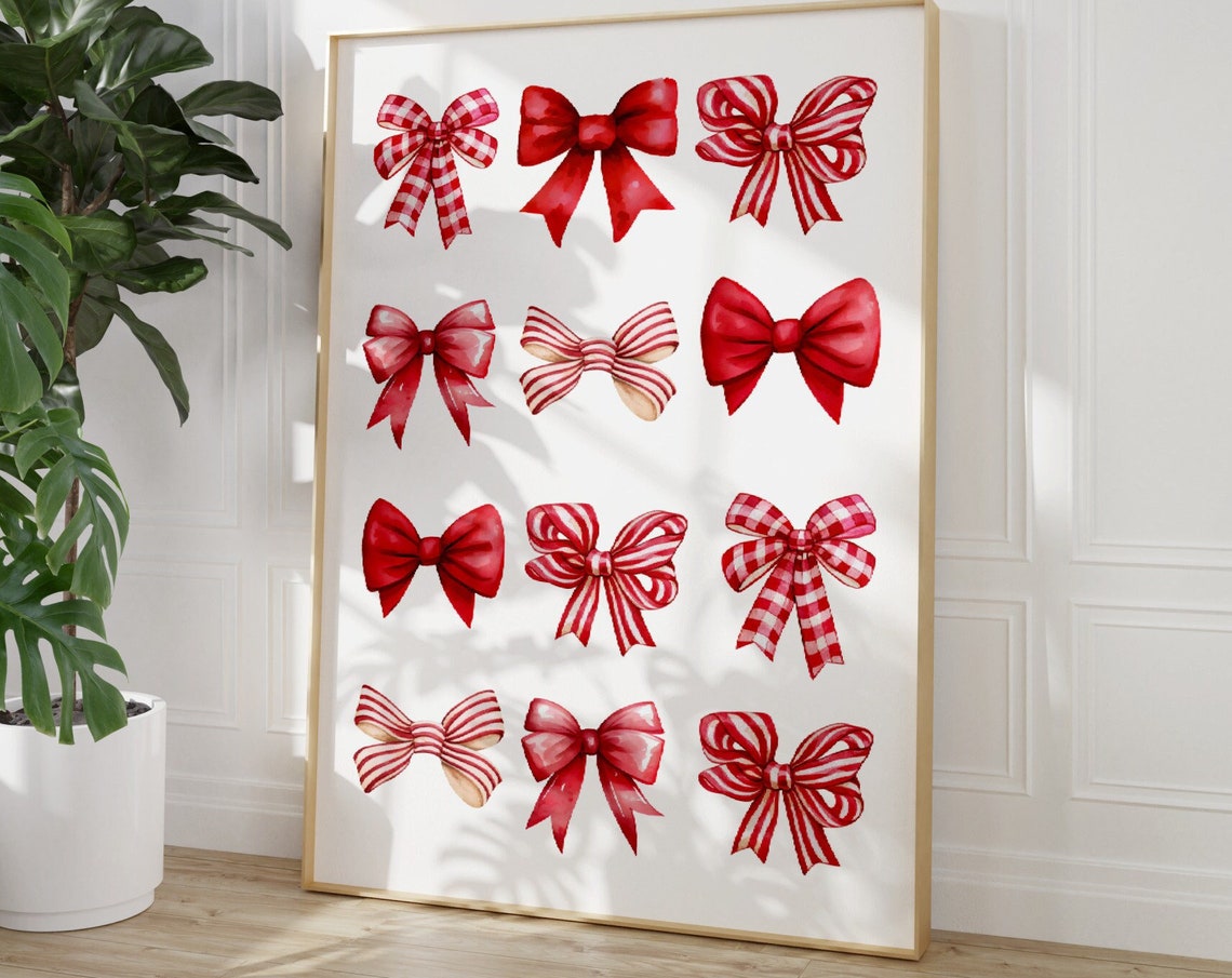 Red Pink Bow Collection Watercolor Coquette Girly Ribbon Poster - Image 4