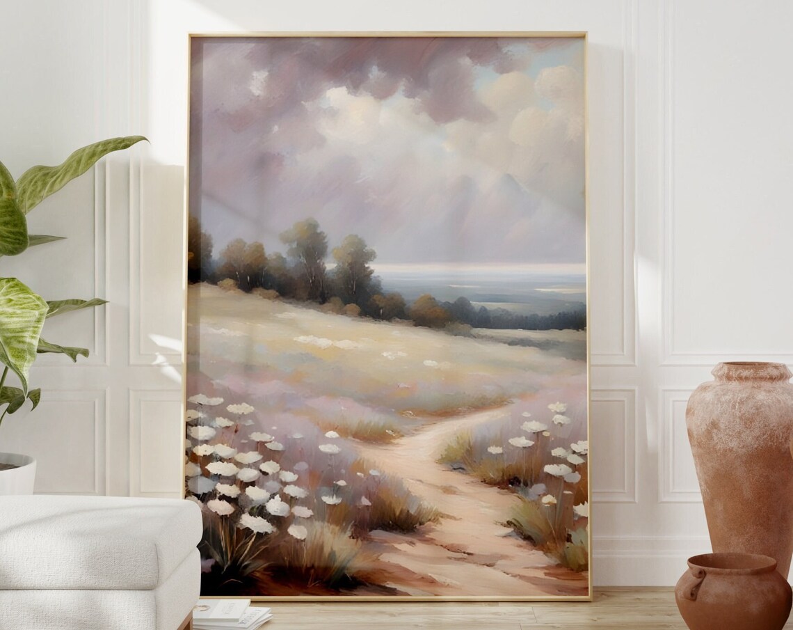 Wildflower Meadow Path Country Oil Painting Landscape Poster
