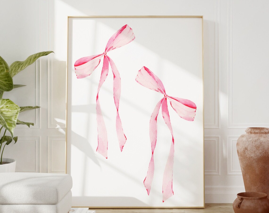 Pink Bow Print, Preppy Aesthetic Art Print