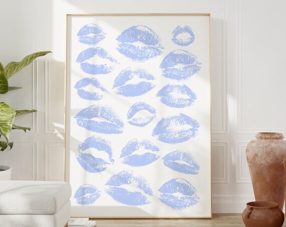 Periwinkle Blue Lipstick Kiss Mark Pattern Preppy Dorm Poster