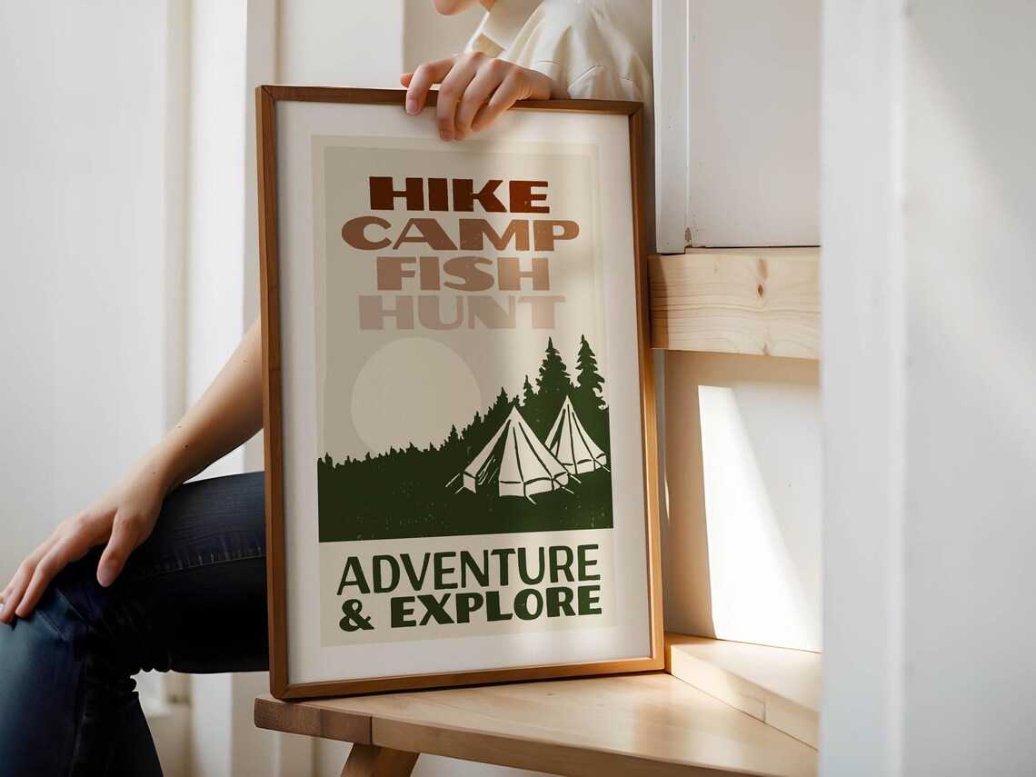 Retro Hiking Camping Art Print for Kids