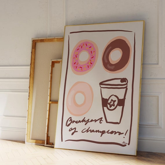 Donut Poster Breakfast Prints Kitchen Wall Art Coffee Bar Hand Drawn Posters Decor Mid Century Cart