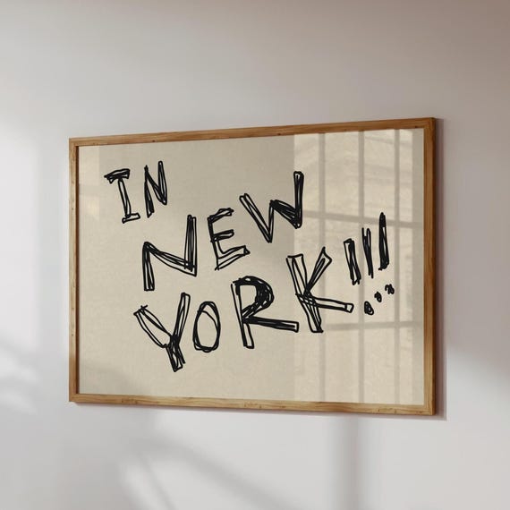 Handwritten New York City Print Funky Nyc Wall Art Digital Download Horizontal