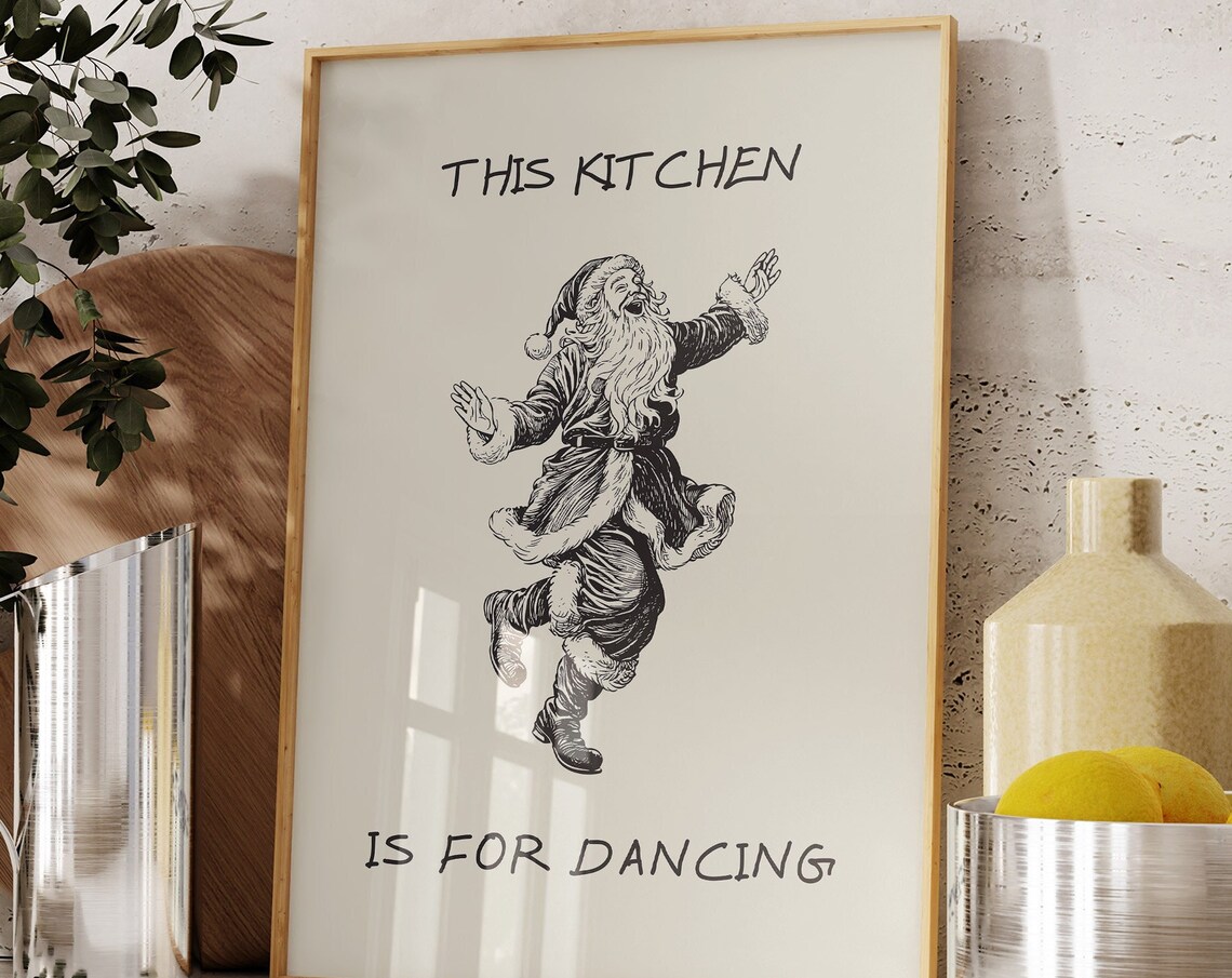 Vintage Christmas Santa Kitchen Dance Poster