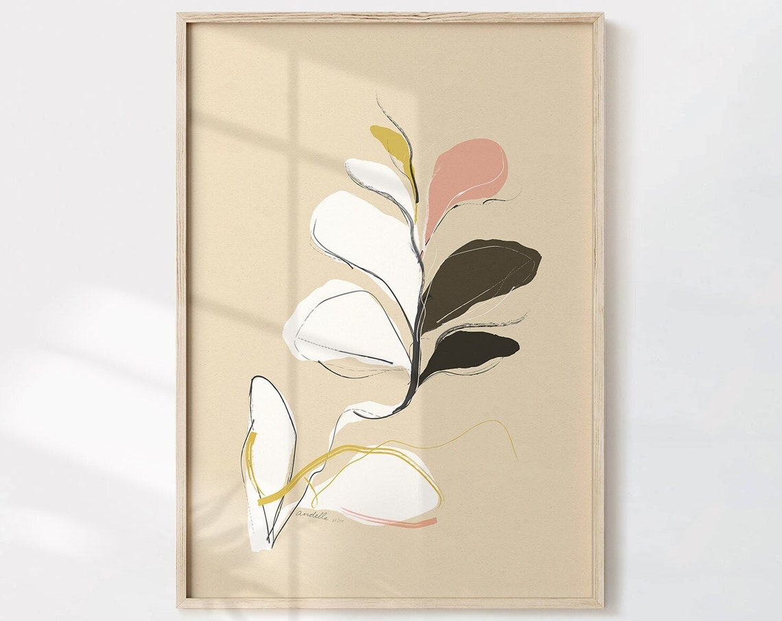 Abstract Botanical Leaves Earthy Pink Gold Minimalist Art Poster