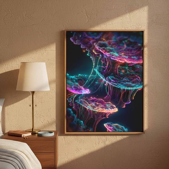 Cosmic Fractal Canvas Print Neon Purple Pink Space Art
