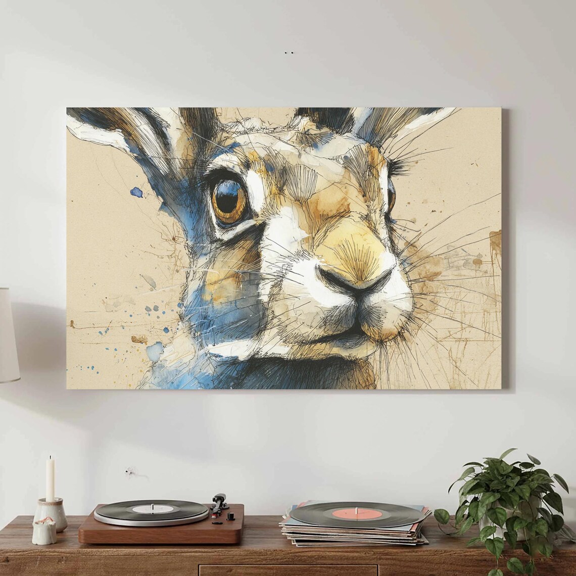 Rabbit Portrait Canvas Wall Art Watercolor Animal Print