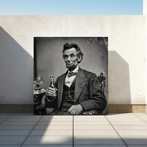 Abraham Lincoln Beer Portrait Canvas Historical Black White Art