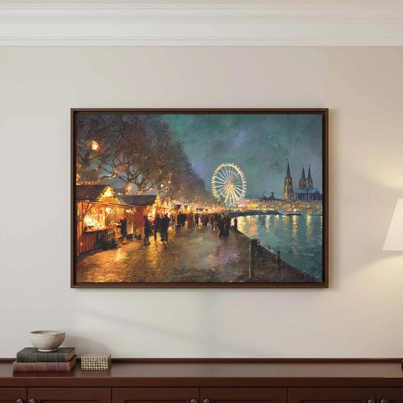 Cologne Christmas Market Night Lights Rhine River Holiday Poster