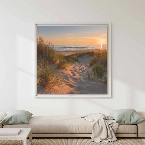 Coastal Beach Path Art Print, Golden Hour Dune Art