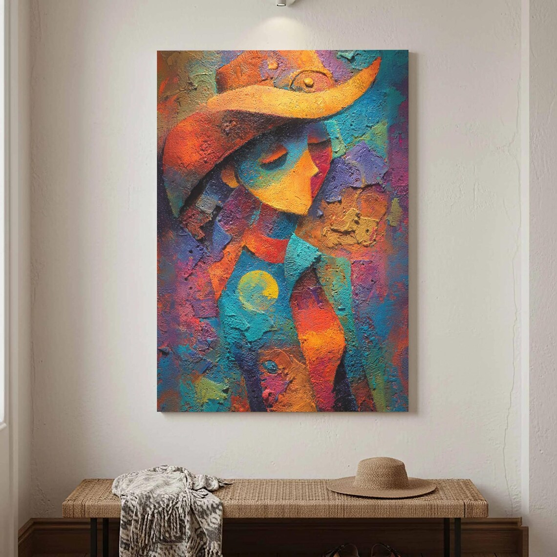 Western Cowgirl Abstract Canvas Colorful Portrait Wall Art