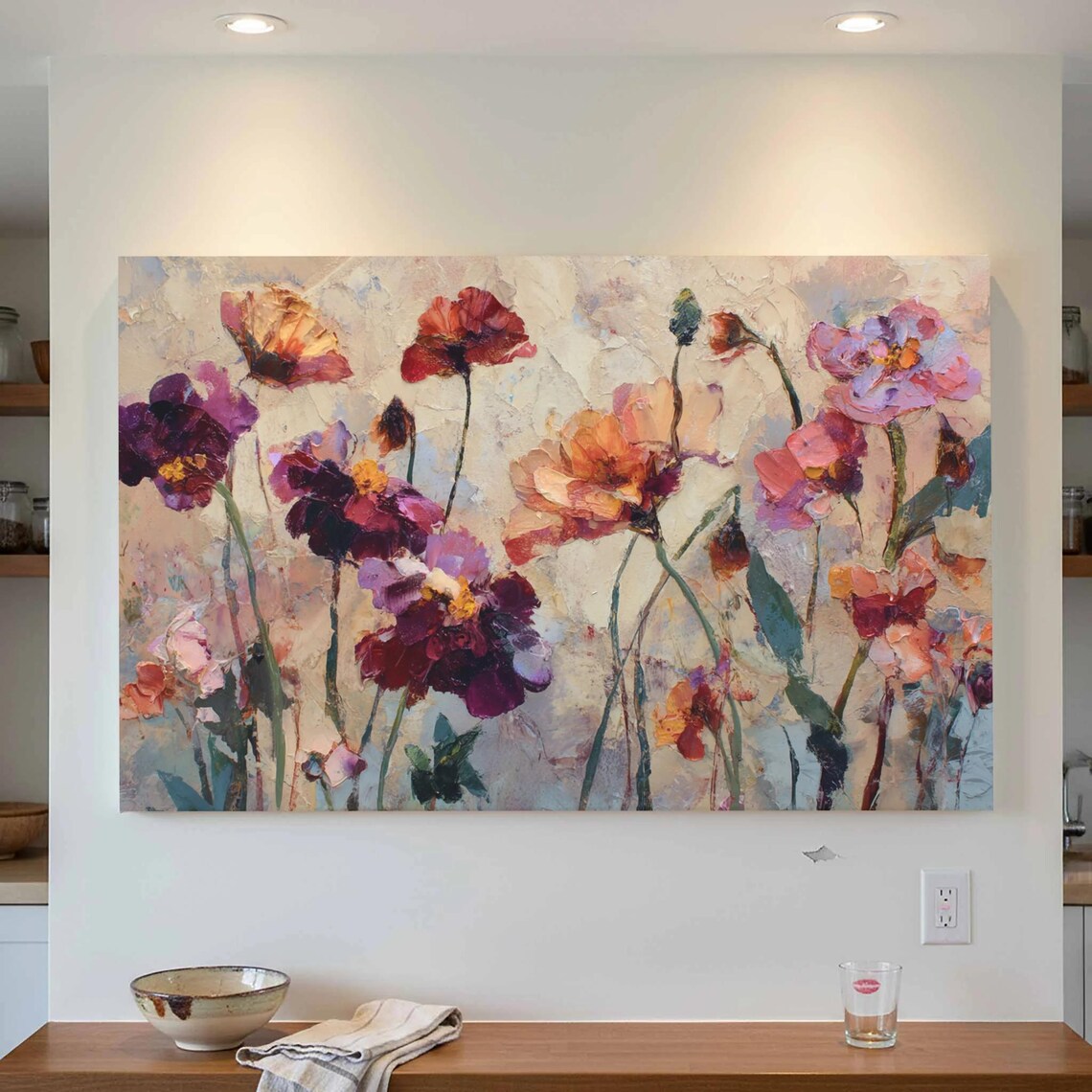 Abstract Floral Canvas Art Warm Vintage Wall Print