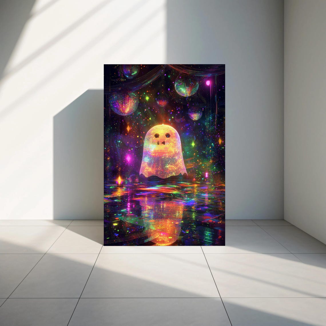 Colorful Neon Disco Ghost Party Rainbow Halloween Spooky Print