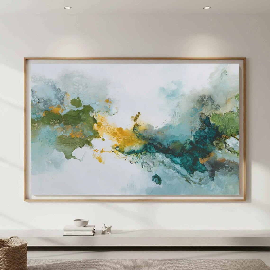 Abstract Fluid Art Canvas Print Modern Teal Green Wall Decor