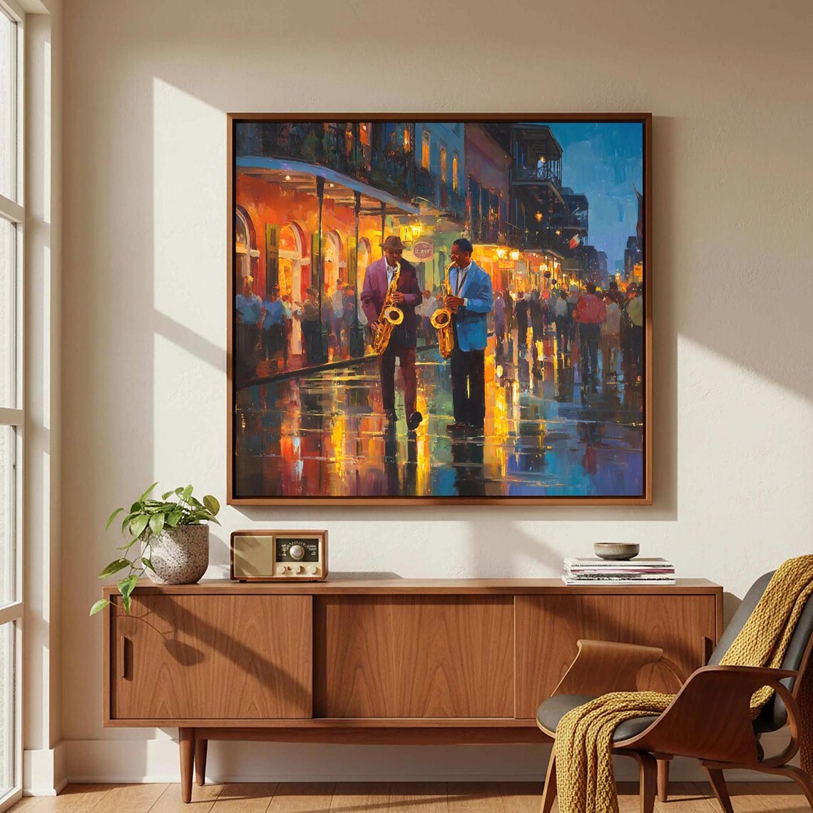 New Orleans Night Jazz Saxophonists Rainy Street Music Art Poster