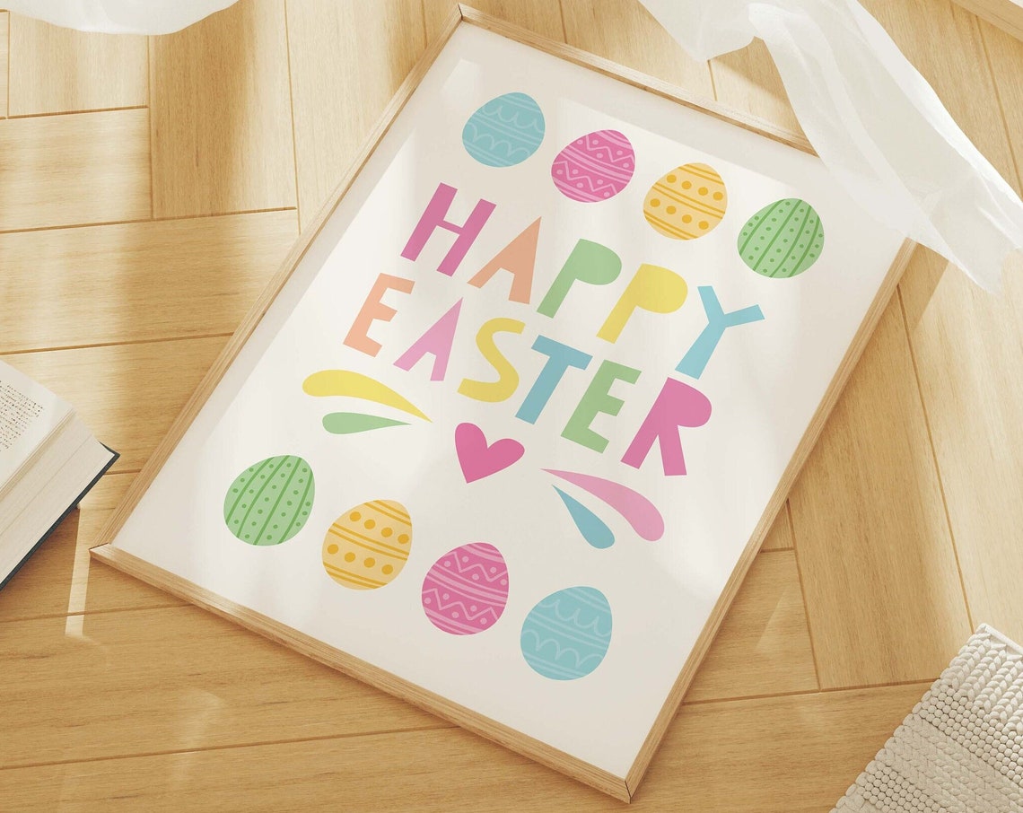 Happy Easter Colorful Letters Pastel Eggs Fun Holiday Party Poster