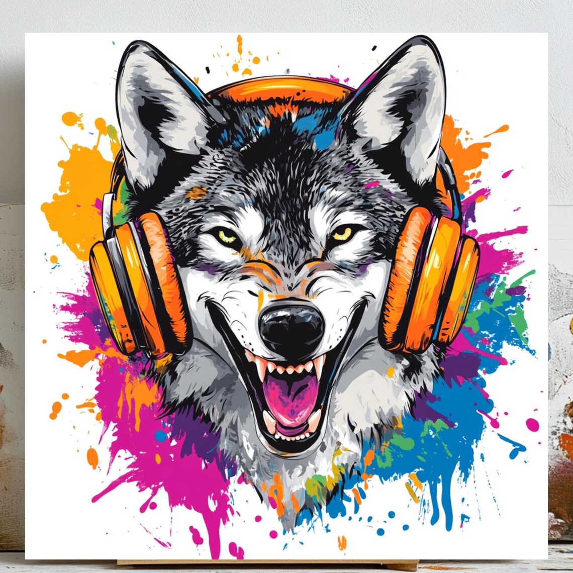 Electro Wolf Splash Art, Pop Street Animal Decor