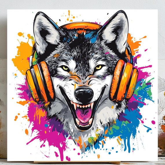 Electro Wolf Splash Art, Pop Street Animal Decor