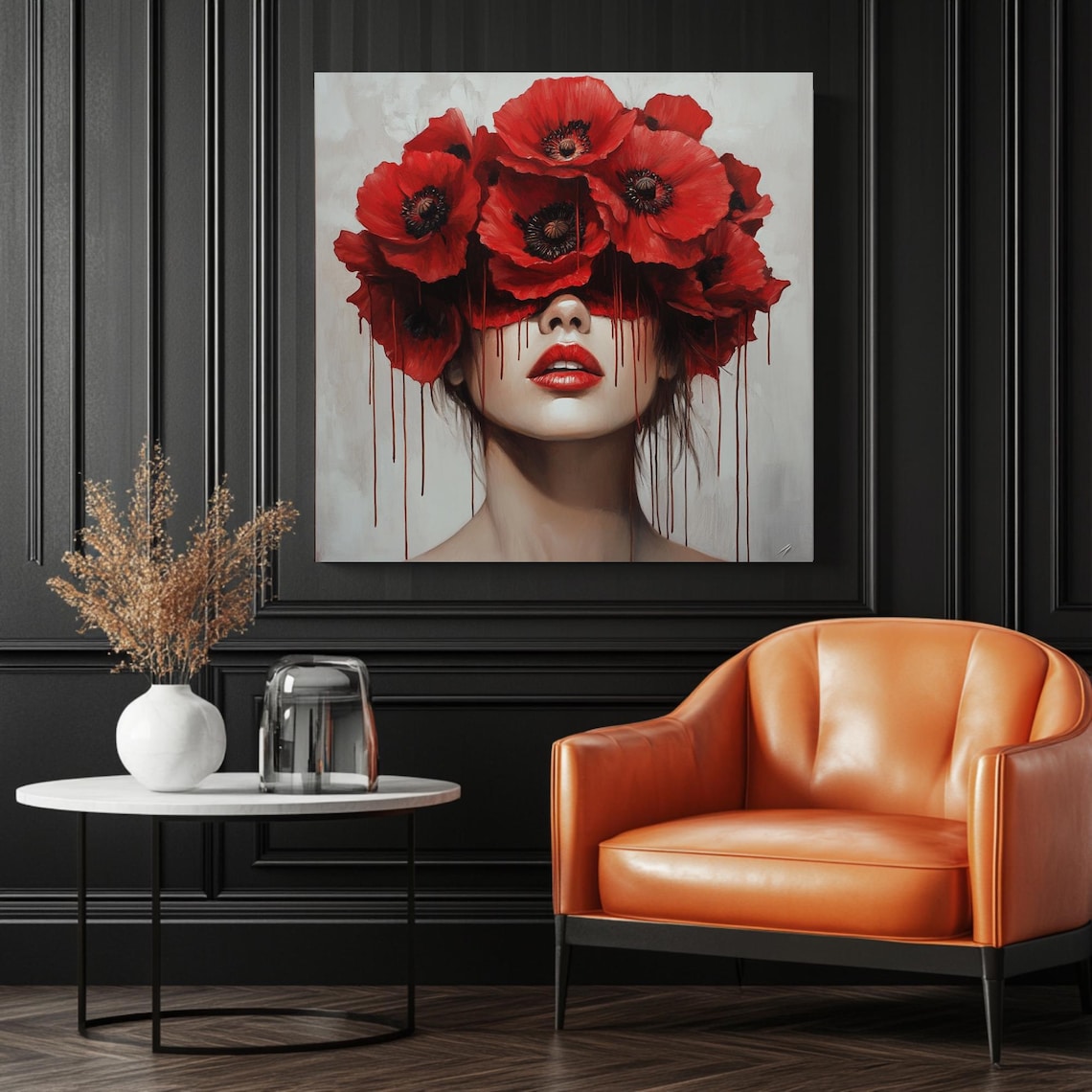 Surreal Woman, Red Poppy Portrait Art Print - Image 3