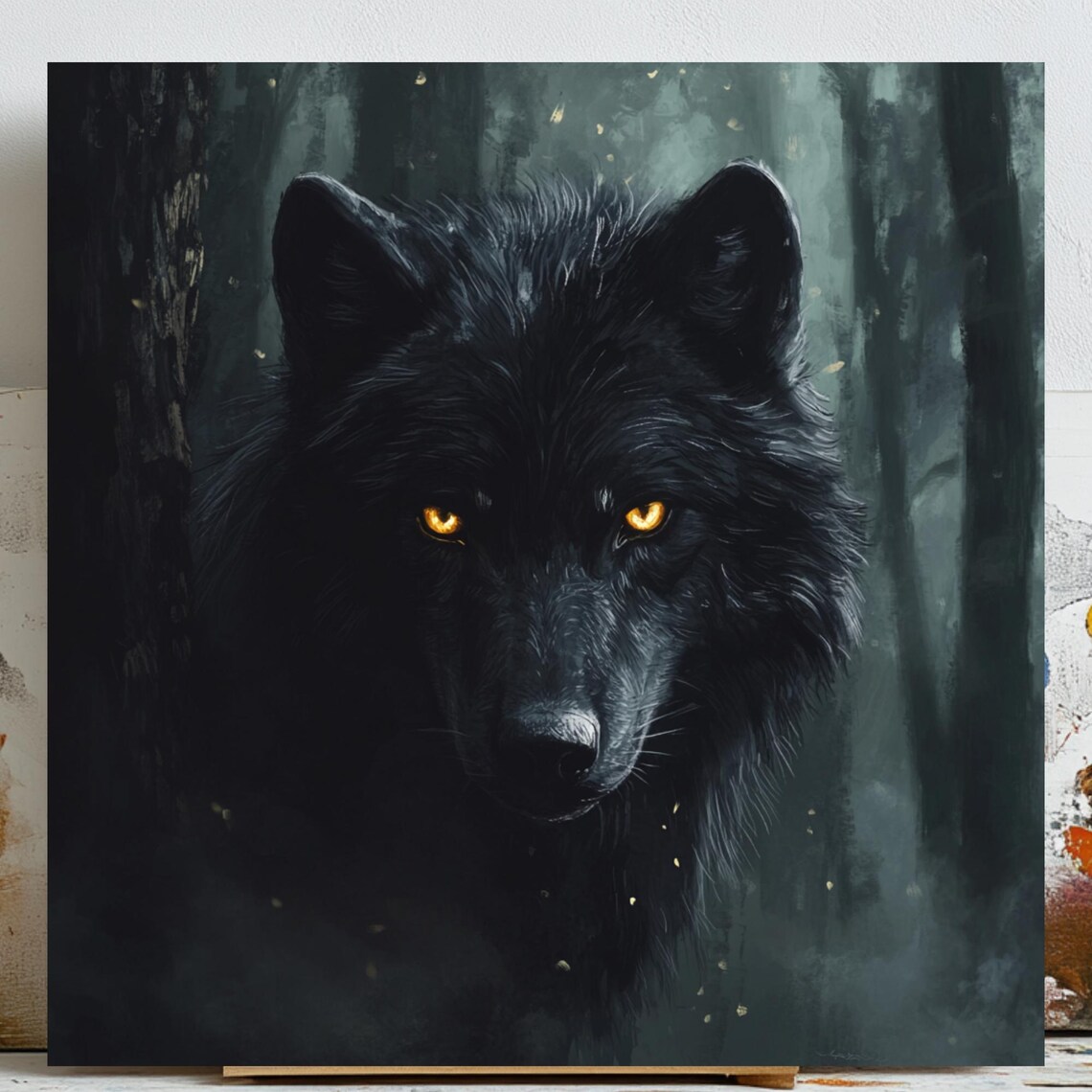 Black Wolf Art Print, Mystic Forest Decor