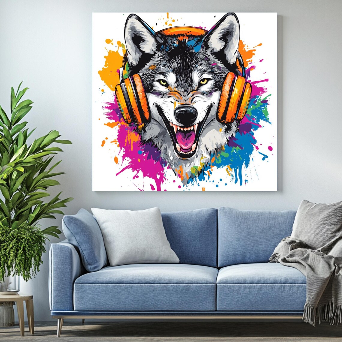 Electro Wolf Splash Art, Pop Street Animal Decor - Image 2