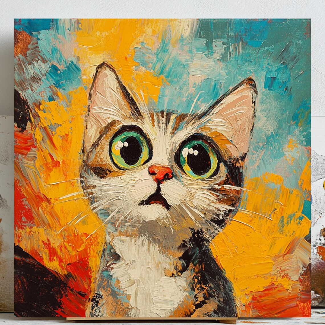Abstract Cat Poster, Whimsical Kitten Bedroom Decor