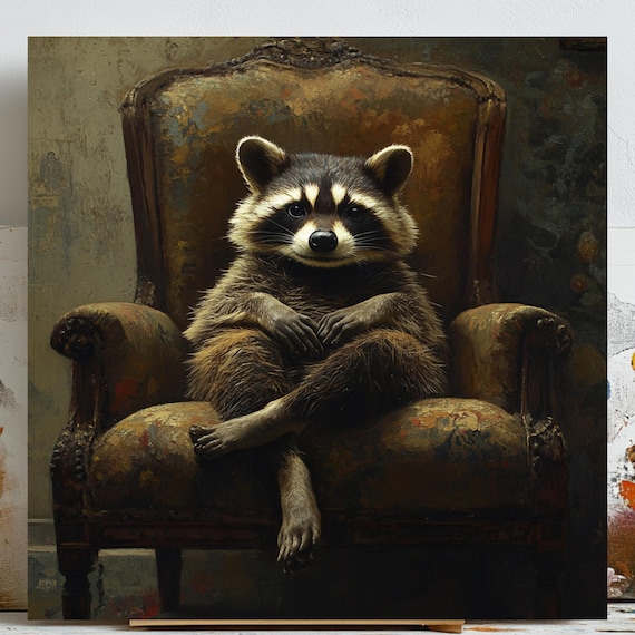Raccoon Portrait, Whimsical Rustic Wildlife Art Print