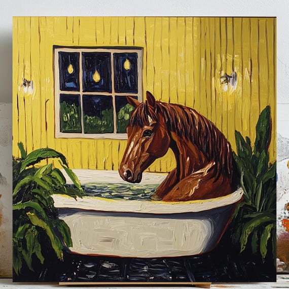 Horse In Bathtub Poster, Bathroom Decor
