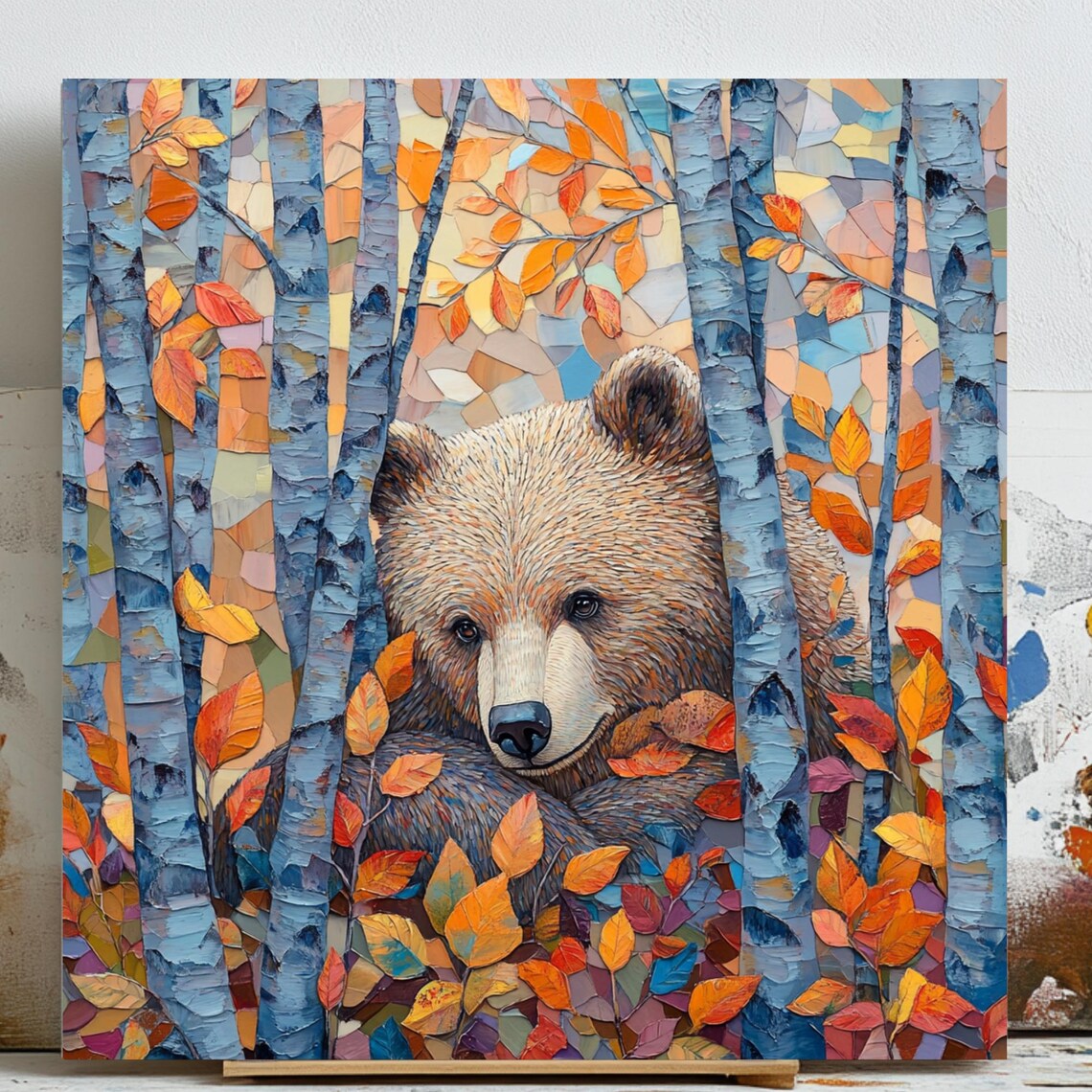 Bear With Birch Tree - Forest Wall Art Print