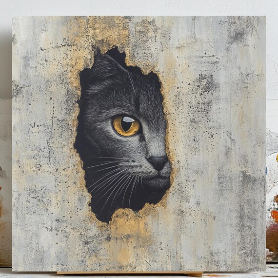 Black Cat Peering Out, Feline Decor Poster