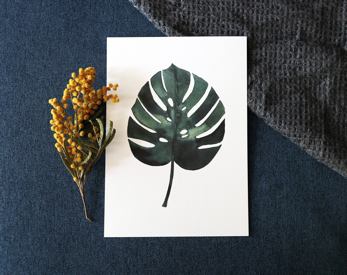 Monstera Watercolor Map Poster, Tropical Beach Decor