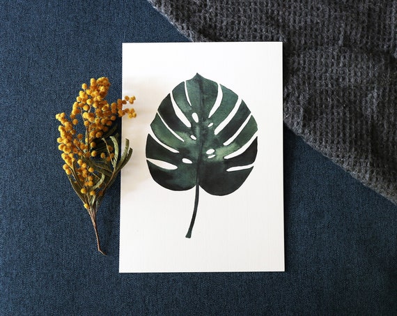 Monstera Watercolor Map Poster, Tropical Beach Decor