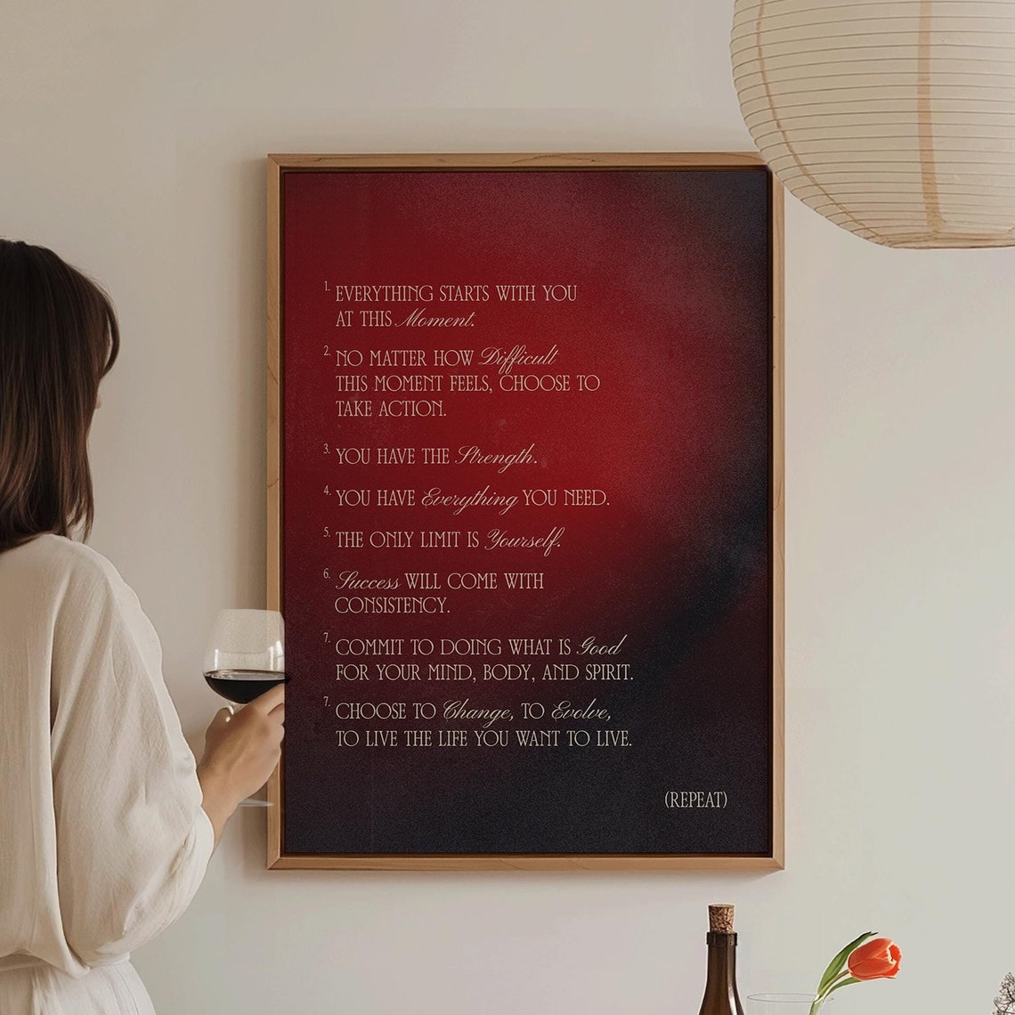 Everything Starts With You Dark Red Affirmation List Self Love Print