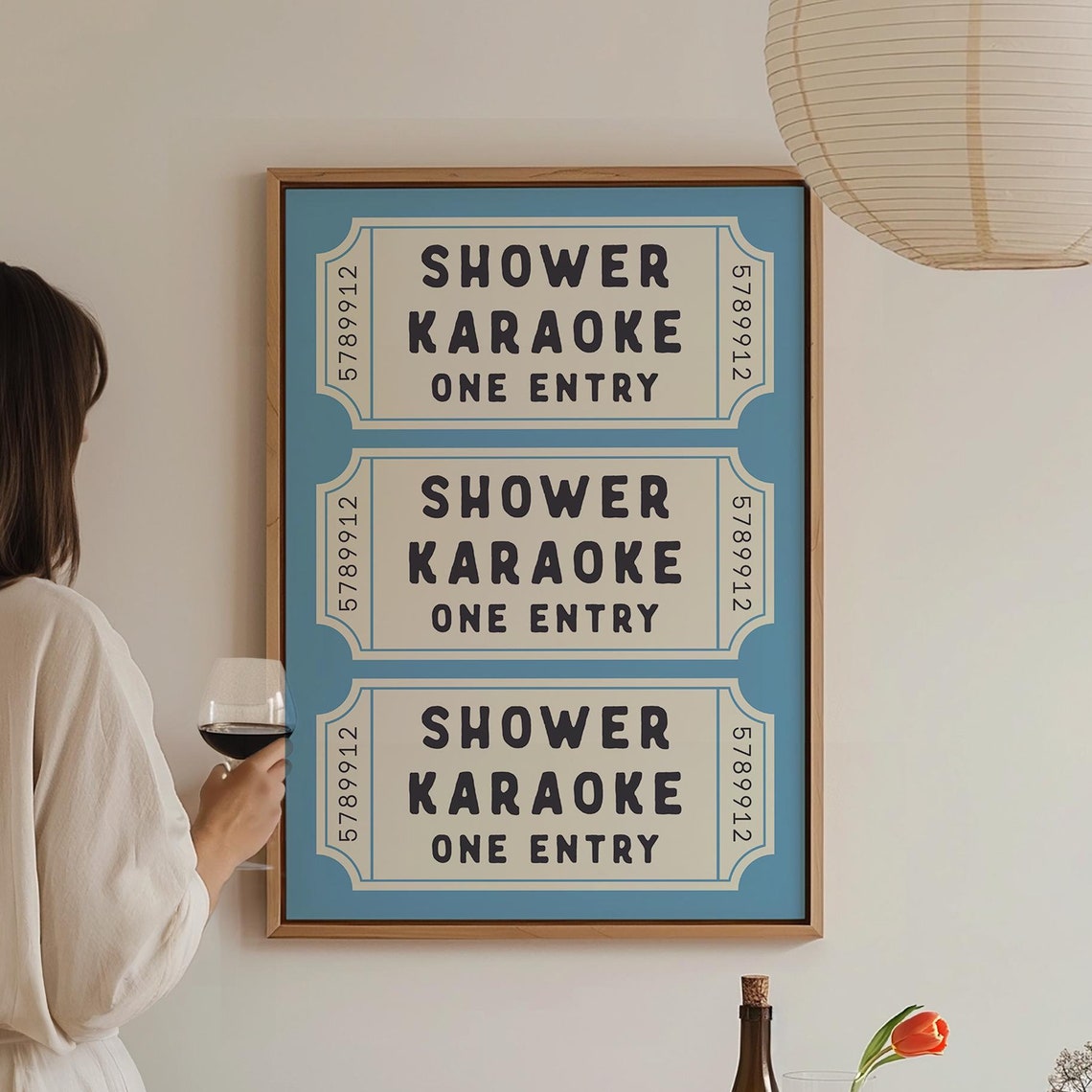 Shower Karaoke Ticket Print Bathroom Decor Aesthetic Shower Singing Poster Retro Preppy Bathroom Art Cute Wall Art