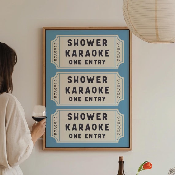 Shower Karaoke Ticket Print Bathroom Decor Aesthetic Shower Singing Poster Retro Preppy Bathroom Art Cute Wall Art